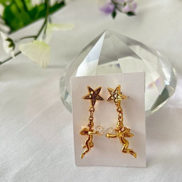 Jewelry - Angel & Star Drop Earrings with Iridescent Orb
